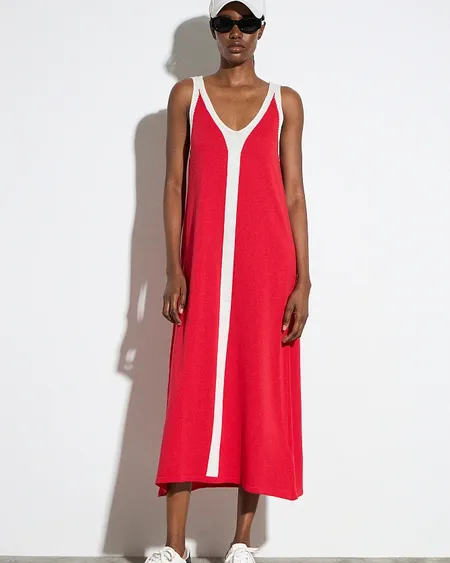 Vestido Midi Punto Con Rayas Bsb