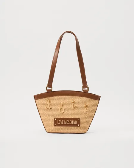 Bolso De Mano Rafia Love Moschino