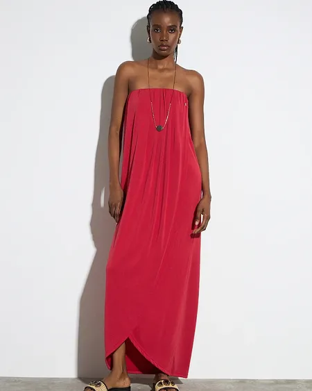 Vestido Maxi Palabra de Honor Asimétrico Bsb