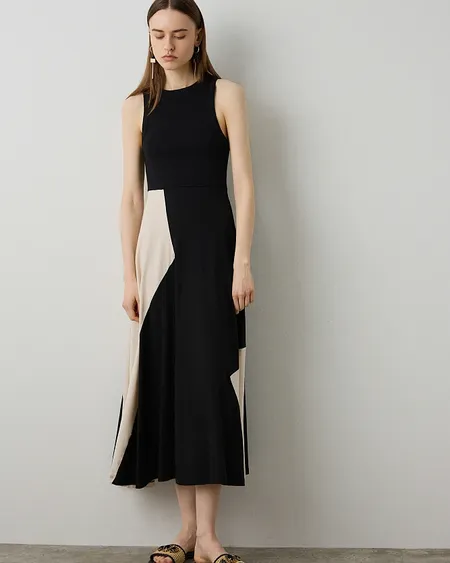 Vestido Midi Bicolor Punto Bsb