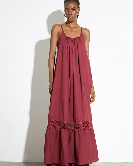 Vestido Maxi Bordado Tirantes