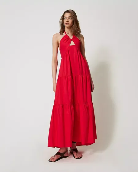 Vestido Largo Popelina Volantes Twinset
