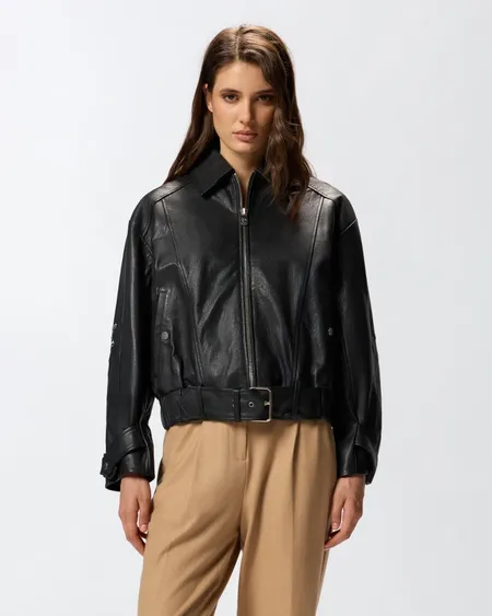 Cazadora Guanciale Piel Black Pinko