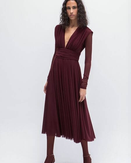 Vestido Midi Tull Burdeos Masavi
