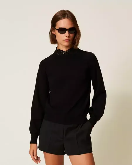 Jersey Cuello Alto Encaje Twinset