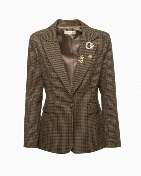 Blazer Entallada A Cuadros Con Alfileres Bsb