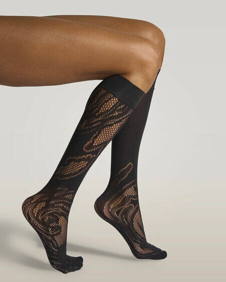 Rose Net Knee-Highs Black Wolford