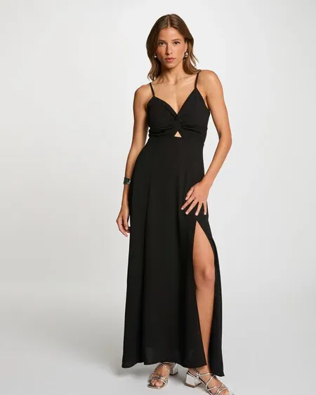 Vestido Largo Recto Abertura Morgan De Toi