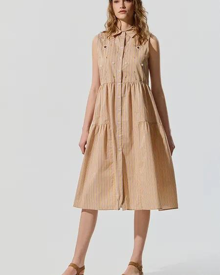 Vestido Camisero Midi Con Volantes Canasteros Msb