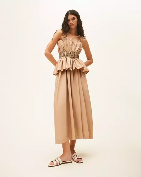 Vestido Popelina Volante Beige Twinset
