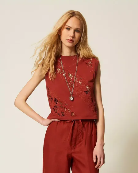 Camiseta Bordado Inglés Twinset