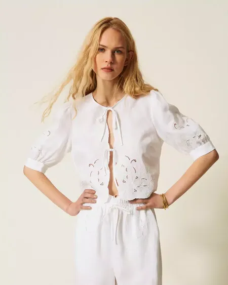 Camisa Lino Bordado Inglés Twinset
