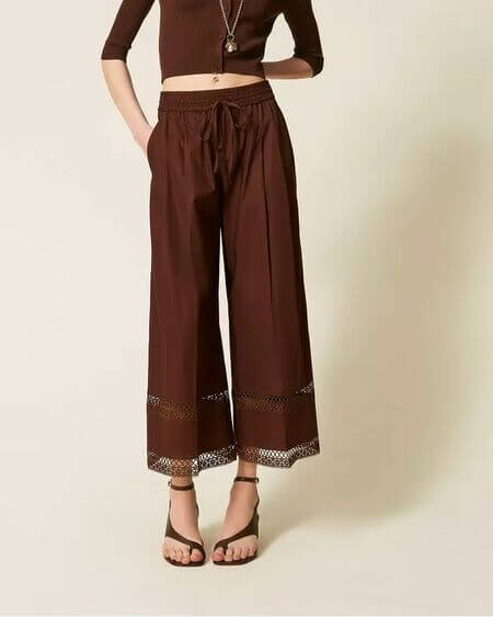 Pantalón Ancho Popelina Bordado Twinset