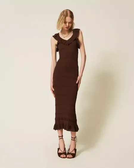 Vestido Canalé Volantes Coffee Twinset