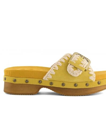 Low Heel Wood Clog With Buckle Mou