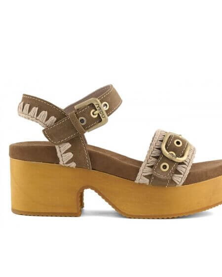 High Heel Wood Clog Buckle Nut Mou
