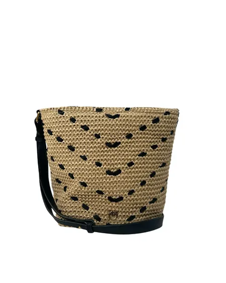 Bucket Mini Chevron Rafia Bag Black Pinko