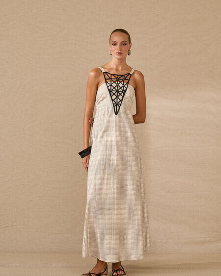 Vestido Rayas Aplicación Negra Souvenir