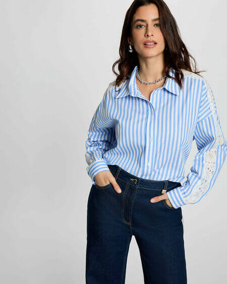Camisa Manga Larga Rayas y Encaje Caray Morgan De Toi