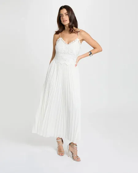 Vestido Largo Plisado Y Encaje Rbelle Morgan De Toi