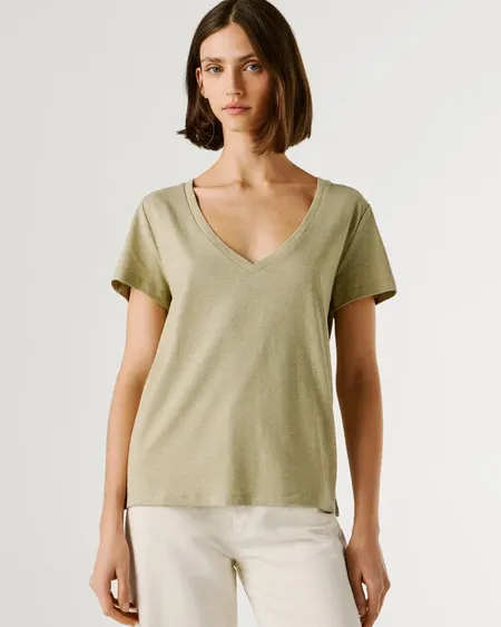 Camiseta Megan V-Neck Khaki Pepe Jeans