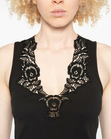 Top Acanalado Encaje Black Twinset