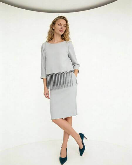 CONJUNTO BLUSA FLECOS Y FALDA MOSKADA