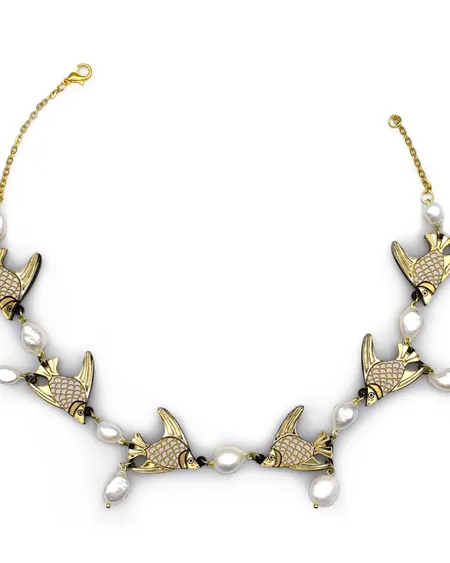 Collar Pez Ángel Perlas Dorado Aura Lausett