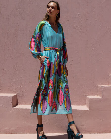 Vestido Azul Bordados Nema