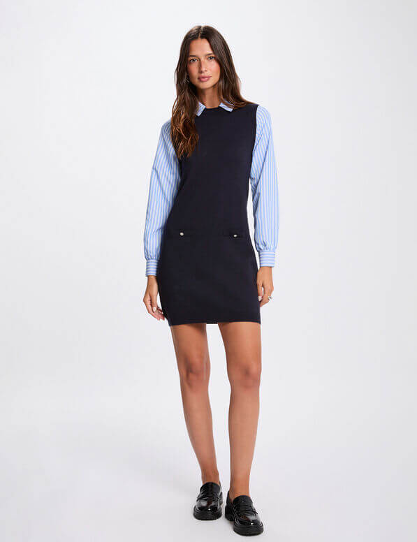 robe-tricot-courte-cintree-bleu-marine-femme-vue1-32536311055470987