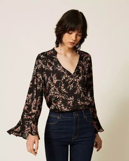 Blusa Raso Crepé Flores Twinset