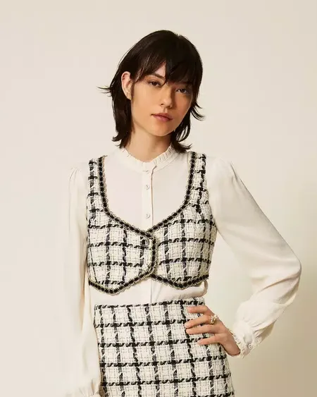 Top Bouclé Estampado Check Twinset