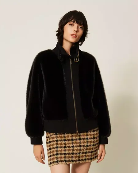 Bomber Pelo Sintético y Paño Twinset
