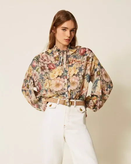 Camisa Crepé Flores Twinset