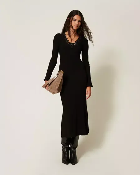Vestido Punto Encaje Macramé Twinset