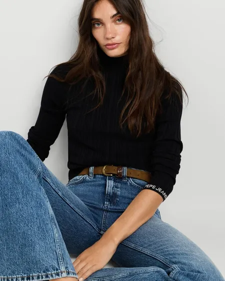 Jersey Cuello Alto Canalé Negro Pepe Jeans