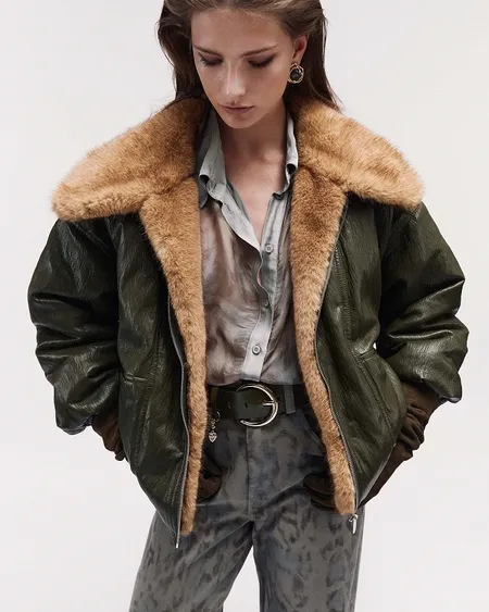 Chaqueta Bomber Con Aspecto De Piel Y Pelo Sintético Bsb
